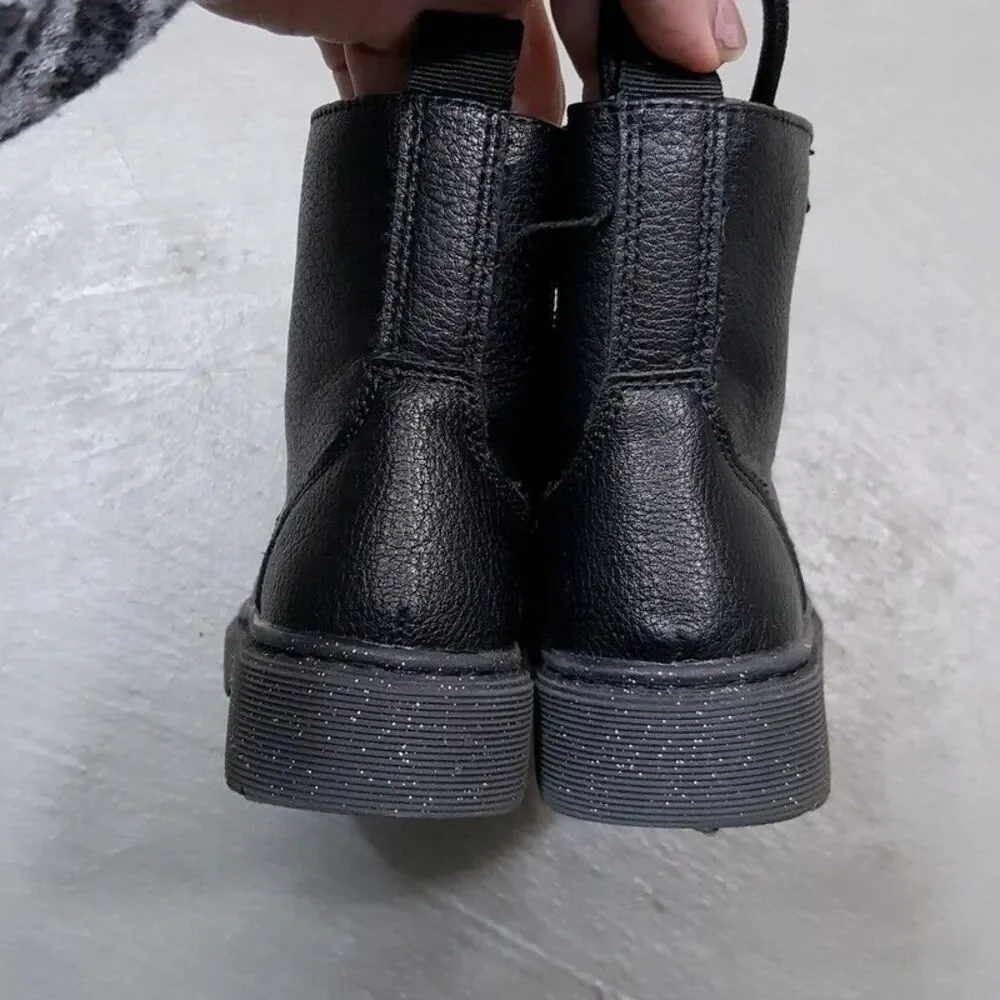 SINCERELY JULES Combat Boots Girls Size 8 Black Faux leather Side Zip Glitter